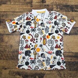 Devereux Golf Mens Out Of Bounds Polo Shirt White Multi Tattoo Flash GT2317 M